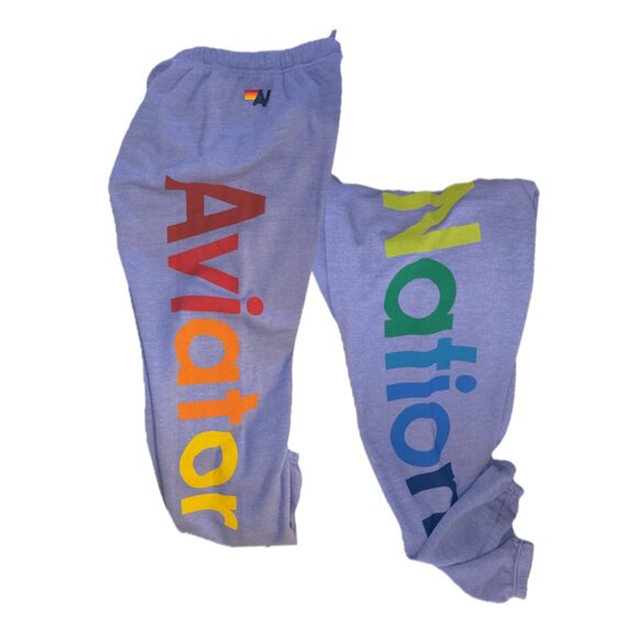 NWOT | Aviator Nation Sweatpants Printed Logo 2 Lavender - Size Medium - Unisex - Picture 4 of 8